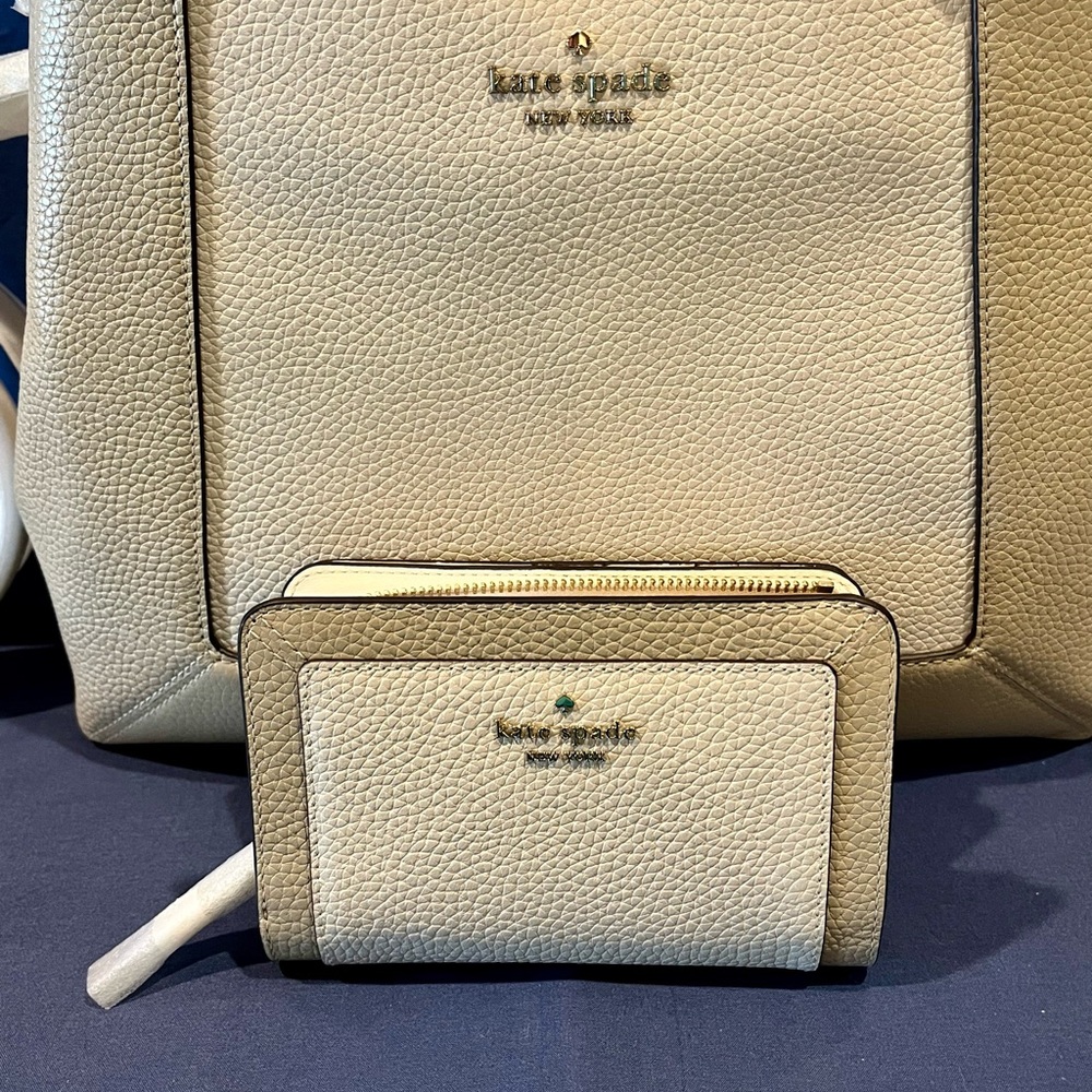 NWT Kate Spade Lena Light Sand Pebb Colorblock Satchel and Bilfold Pair - Picture 2 of 14